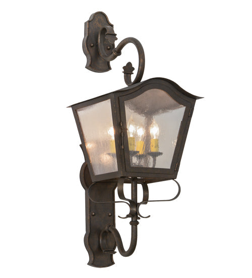 Meyda Lighting Christian 12" 4-Light Gilded Tobacco Lantern Wall Sconce With Clear Seeded Shade Glass