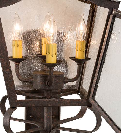 Meyda Lighting Christian 16" 4-Light Cajun Spice Wall Sconce With Clear Seeded Shade Glass