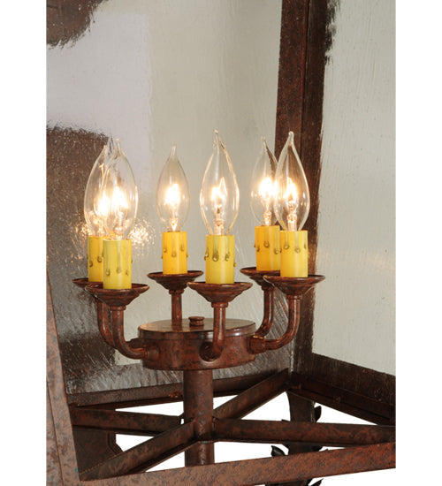 Meyda Lighting Christian 23" 6-Light Dark Bronze Lantern Wall Sconce With Clear Seeded Shade Glass