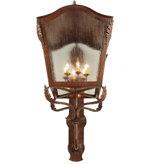 Meyda Lighting Christian 23" 6-Light Dark Bronze Lantern Wall Sconce With Clear Seeded Shade Glass