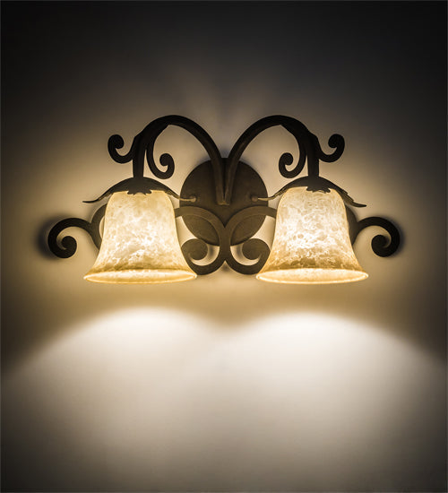 Meyda Lighting Christiana 20" 2-Light Distressed Chestnut Wall Sconce With Beige Scavo Art Shade Glass