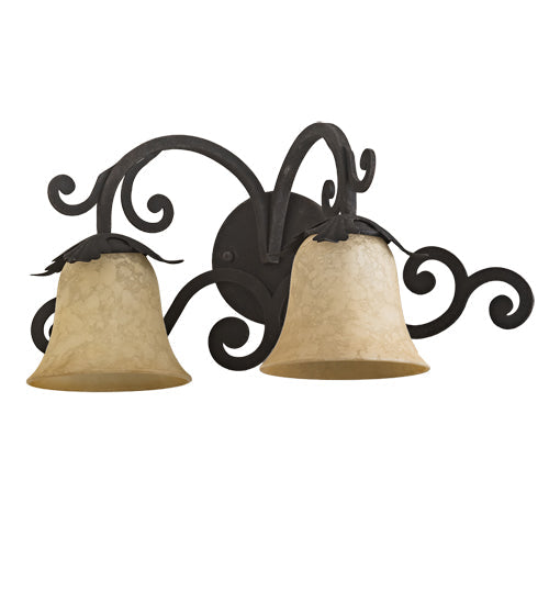 Meyda Lighting Christiana 20" 2-Light Distressed Chestnut Wall Sconce With Beige Scavo Art Shade Glass