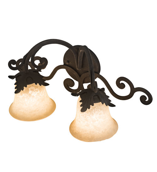 Meyda Lighting Christiana 20" 2-Light Distressed Chestnut Wall Sconce With Beige Scavo Art Shade Glass
