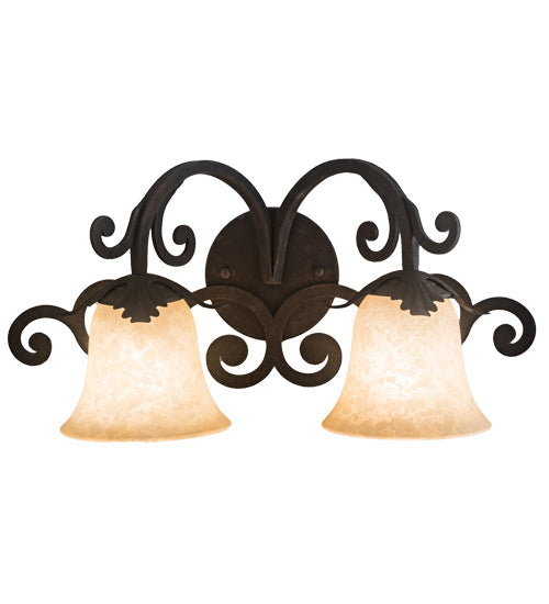 Meyda Lighting Christiana 20" 2-Light Distressed Chestnut Wall Sconce With Beige Scavo Art Shade Glass