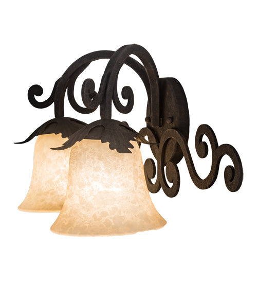 Meyda Lighting Christiana 20" 2-Light Distressed Chestnut Wall Sconce With Beige Scavo Art Shade Glass