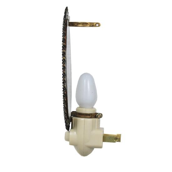 Meyda Lighting Christmas 4" Antique Brass Night Light With Caroling Angels Shade Glass