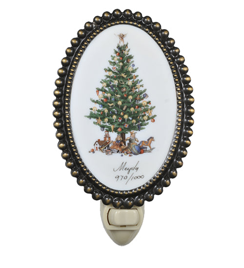 Meyda Lighting Christmas 4"W x 6"H 12-Light Antique Brass Night Light With Assorted Shade