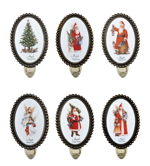 Meyda Lighting Christmas 4"W x 6"H 12-Light Antique Brass Night Light With Assorted Shade