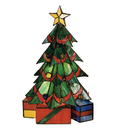 Meyda Lighting Christmas Tree 16" 2-Light Accent Table Lamp With Multi-Colored Shade Glass