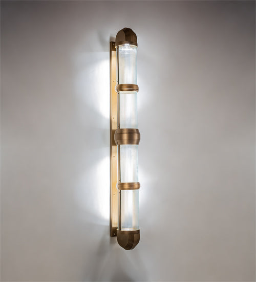 Meyda Lighting Christy 10" 4-Light Gold Metallic Wall Sconce With Frosted Clear Fluted Shade Glass