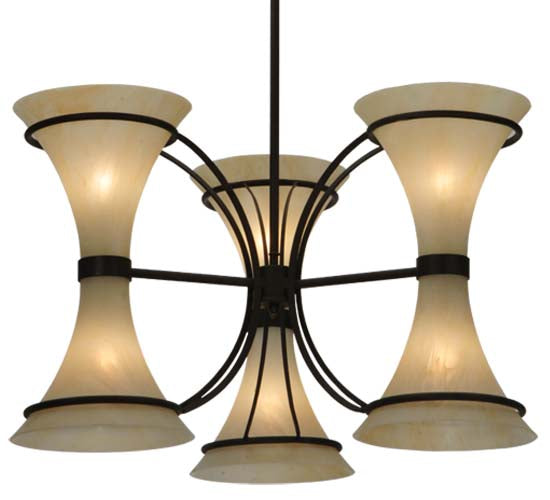Meyda Lighting Chronos 30" 6-Light 3-Arm Black Chandelier With Beige Shade Glass