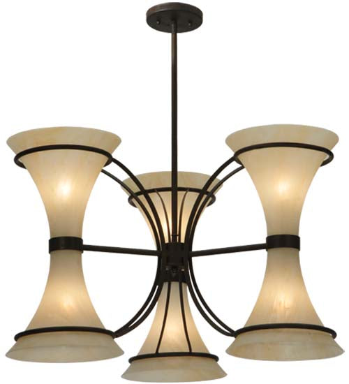 Meyda Lighting Chronos 30" 6-Light 3-Arm Classic Rust Chandelier With Sahara Taupe Idalight Shade Glass