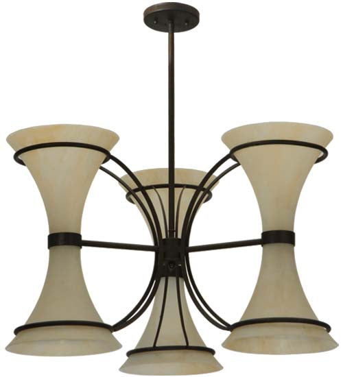 Meyda Lighting Chronos 30" 6-Light 3-Arm Classic Rust Chandelier With Sahara Taupe Idalight Shade Glass