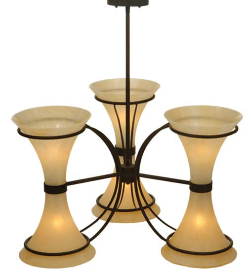 Meyda Lighting Chronos 30" 6-Light 3-Arm Classic Rust Chandelier With Sahara Taupe Idalight Shade Glass