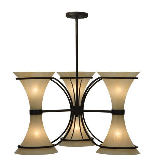 Meyda Lighting Chronos 30" 6-Light 3-Arm Classic Rust Chandelier With Sahara Taupe Idalight Shade Glass