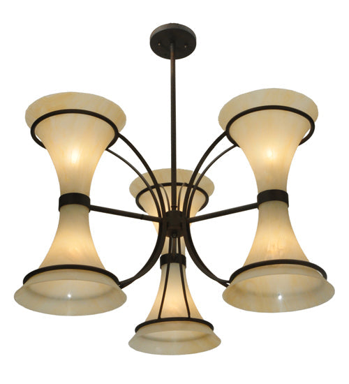 Meyda Lighting Chronos 30" 6-Light 3-Arm Classic Rust Chandelier With Sahara Taupe Idalight Shade Glass