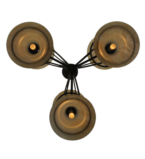 Meyda Lighting Chronos 30" 6-Light 3-Arm Classic Rust Chandelier With Sahara Taupe Idalight Shade Glass