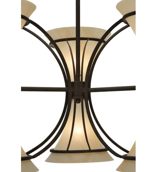 Meyda Lighting Chronos 30" 6-Light 3-Arm Classic Rust Chandelier With Sahara Taupe Idalight Shade Glass