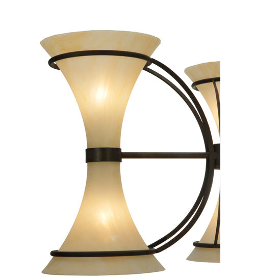 Meyda Lighting Chronos 30" 6-Light 3-Arm Classic Rust Chandelier With Sahara Taupe Idalight Shade Glass
