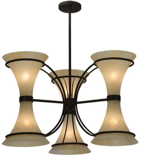 Meyda Lighting Chronos 30" 6-Light 3-Arm Classic Rust Chandelier With Sahara Taupe Idalight Shade Glass