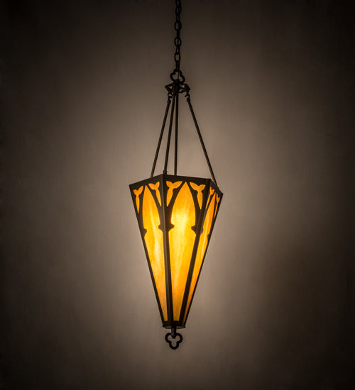 Meyda Lighting Church 14" Timeless Bronze Inverted Pendant Light With Beige Ripple Shade Glass