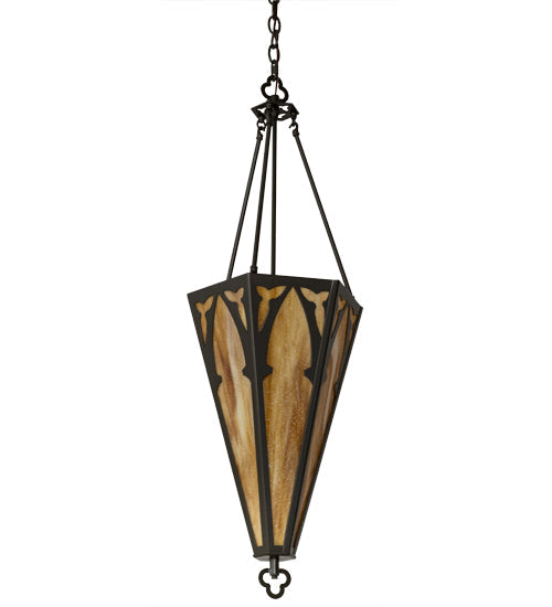 Meyda Lighting Church 14" Timeless Bronze Inverted Pendant Light With Beige Ripple Shade Glass