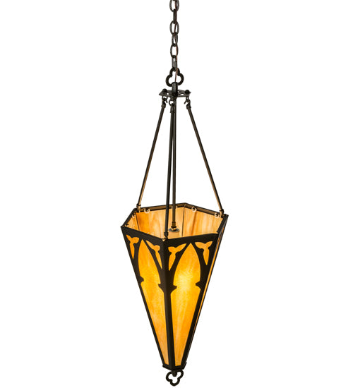 Meyda Lighting Church 14" Timeless Bronze Inverted Pendant Light With Beige Ripple Shade Glass