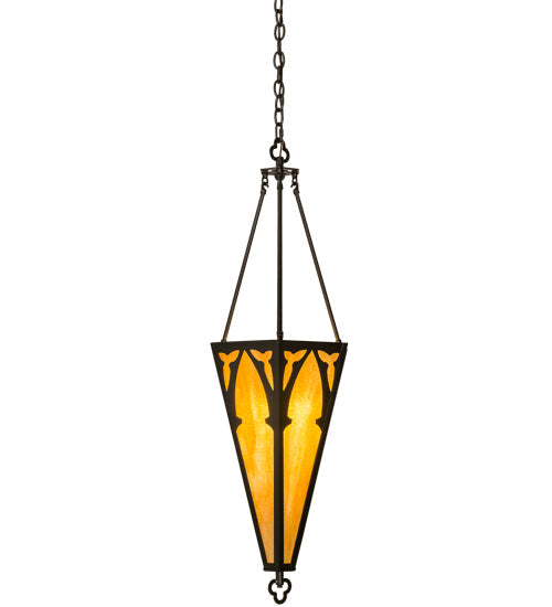 Meyda Lighting Church 14" Timeless Bronze Inverted Pendant Light With Beige Ripple Shade Glass