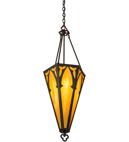 Meyda Lighting Church 14" Timeless Bronze Inverted Pendant Light With Beige Ripple Shade Glass
