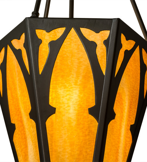 Meyda Lighting Church 14" Timeless Bronze Inverted Pendant Light With Beige Ripple Shade Glass