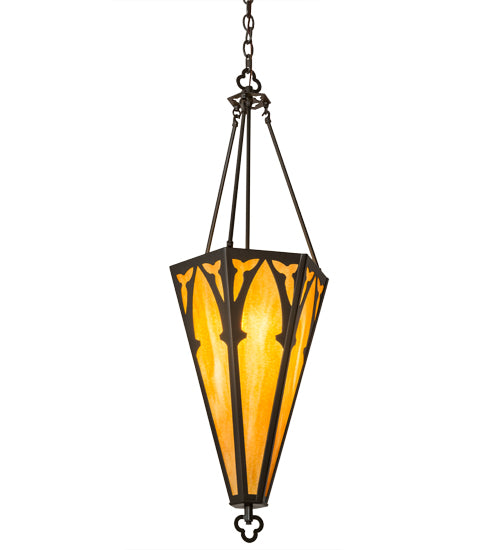 Meyda Lighting Church 14" Timeless Bronze Inverted Pendant Light With Beige Ripple Shade Glass