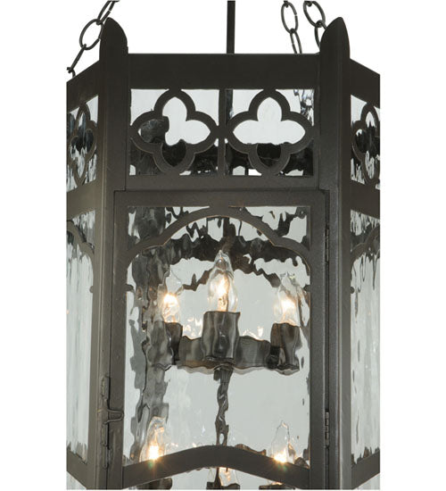 Meyda Lighting Church 19" 2-Light Timeless Bronze Pendant Light With Clear Water Art Shade Glass
