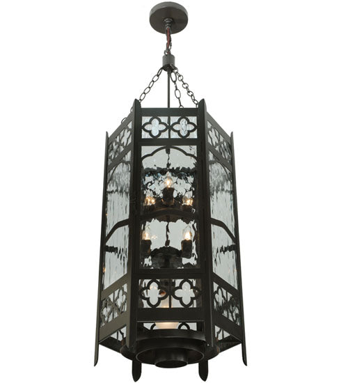 Meyda Lighting Church 19" 2-Light Timeless Bronze Pendant Light With Clear Water Art Shade Glass
