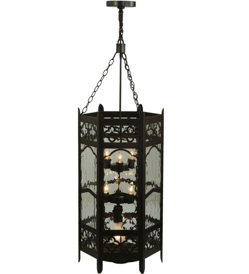 Meyda Lighting Church 19" 2-Light Timeless Bronze Pendant Light With Clear Water Art Shade Glass