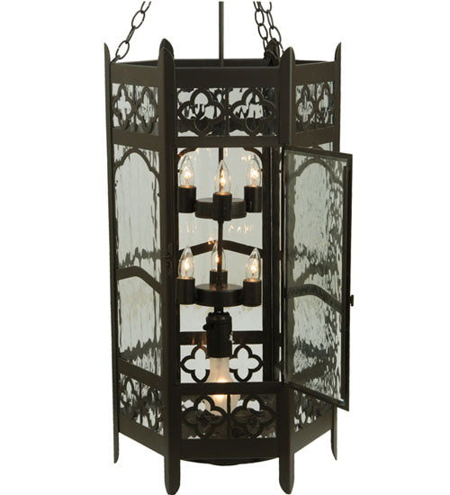 Meyda Lighting Church 19" 2-Light Timeless Bronze Pendant Light With Clear Water Art Shade Glass