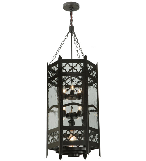 Meyda Lighting Church 19" 2-Light Timeless Bronze Pendant Light With Clear Water Art Shade Glass