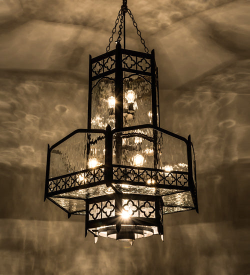 Meyda Lighting Church 36" 13-Light Chestnut Pendant Light With Clear Water Shade Glass