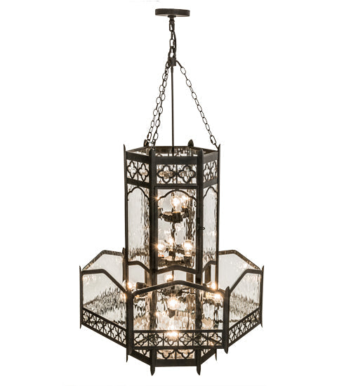 Meyda Lighting Church 36" 13-Light Chestnut Pendant Light With Clear Water Shade Glass