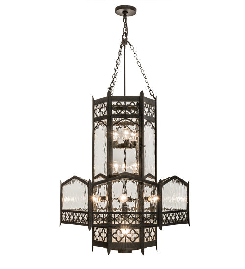 Meyda Lighting Church 36" 13-Light Chestnut Pendant Light With Clear Water Shade Glass