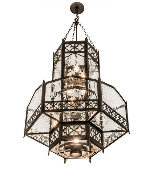 Meyda Lighting Church 36" 13-Light Chestnut Pendant Light With Clear Water Shade Glass