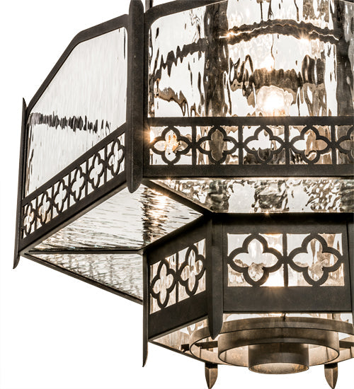 Meyda Lighting Church 36" 13-Light Chestnut Pendant Light With Clear Water Shade Glass