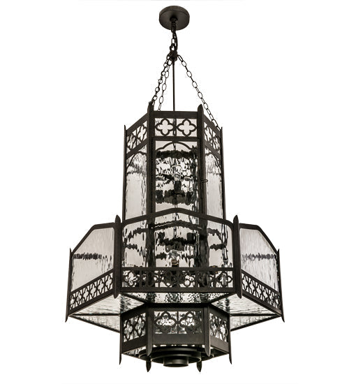 Meyda Lighting Church 36" 13-Light Chestnut Pendant Light With Clear Water Shade Glass