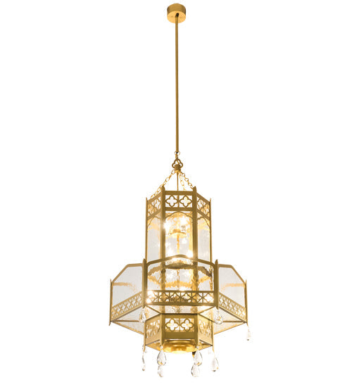 Meyda Lighting Church 36" 13-Light Goldtastic Pendant Light With Clear Water Art Shade Glass