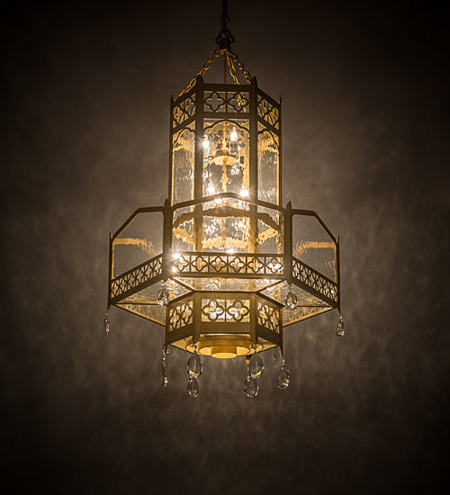 Meyda Lighting Church 36" 13-Light Goldtastic Pendant Light With Clear Water Art Shade Glass