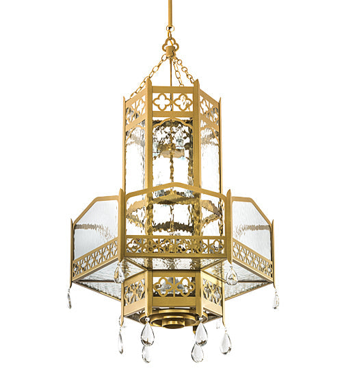 Meyda Lighting Church 36" 13-Light Goldtastic Pendant Light With Clear Water Art Shade Glass