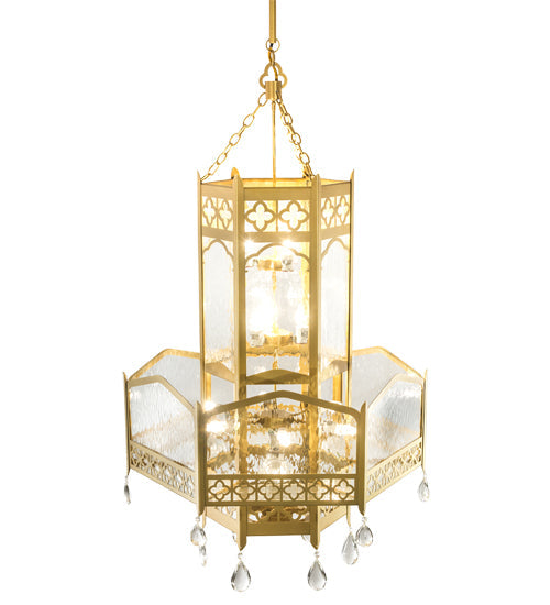 Meyda Lighting Church 36" 13-Light Goldtastic Pendant Light With Clear Water Art Shade Glass