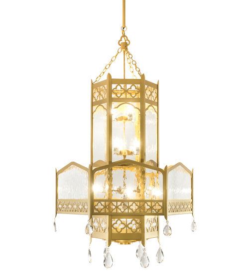 Meyda Lighting Church 36" 13-Light Goldtastic Pendant Light With Clear Water Art Shade Glass