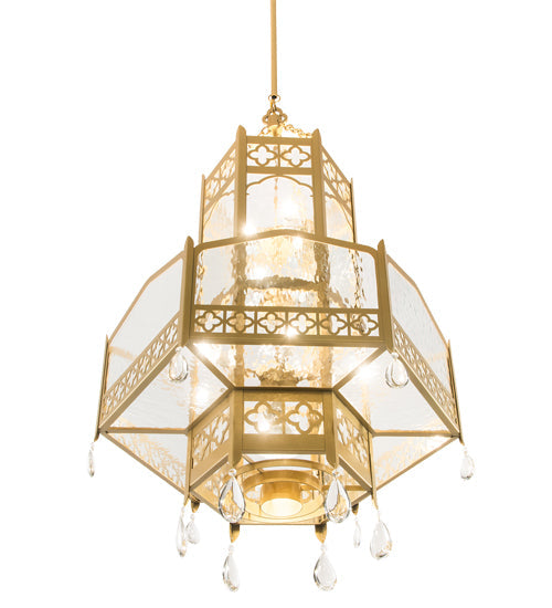 Meyda Lighting Church 36" 13-Light Goldtastic Pendant Light With Clear Water Art Shade Glass
