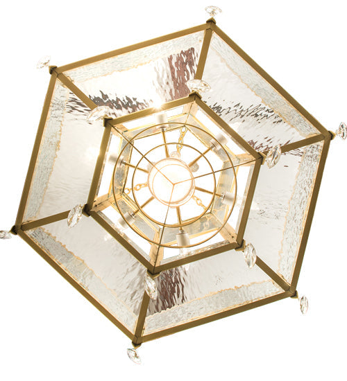 Meyda Lighting Church 36" 13-Light Goldtastic Pendant Light With Clear Water Art Shade Glass