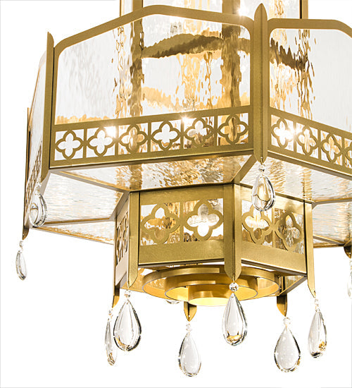 Meyda Lighting Church 36" 13-Light Goldtastic Pendant Light With Clear Water Art Shade Glass